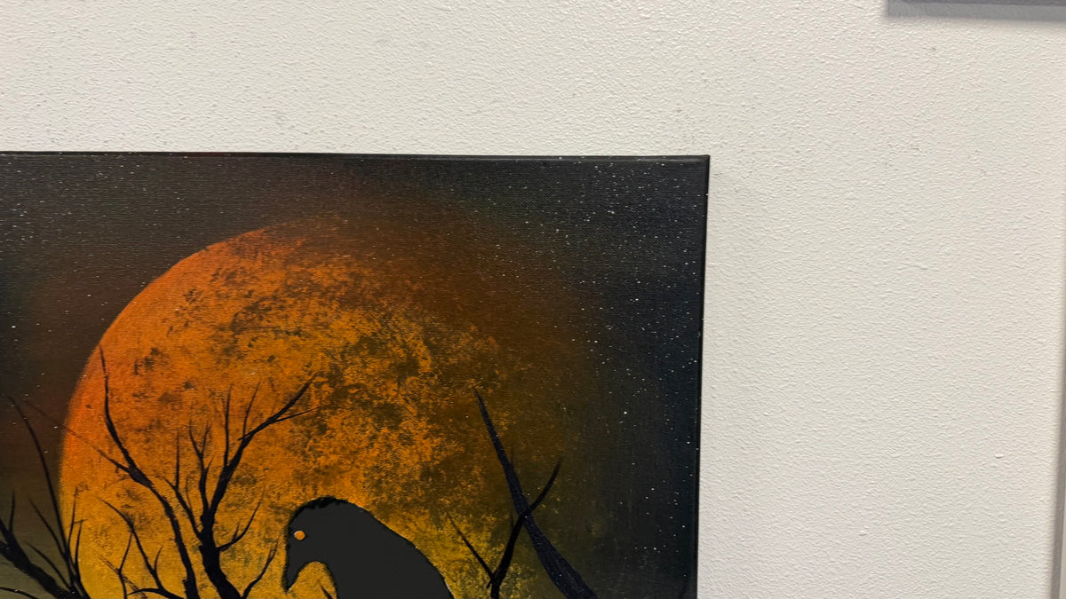 Painting #2609 - 16x20" Canvas - Raven Moon Landscape painted 9-19-26