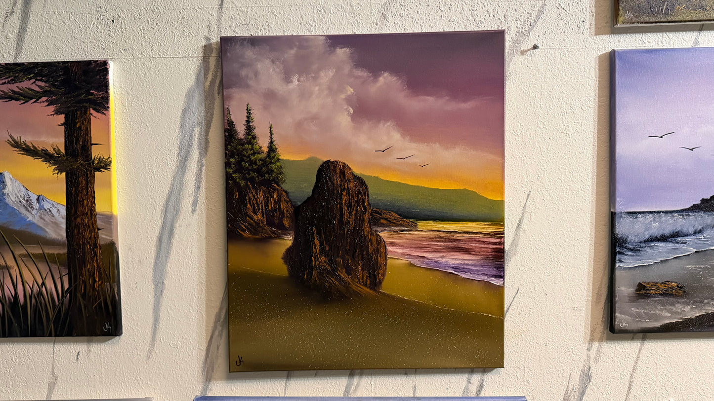 Painting #2478 - 20x24" Canvas - Sunset Oregon Coast Seascape painted 6-5-26