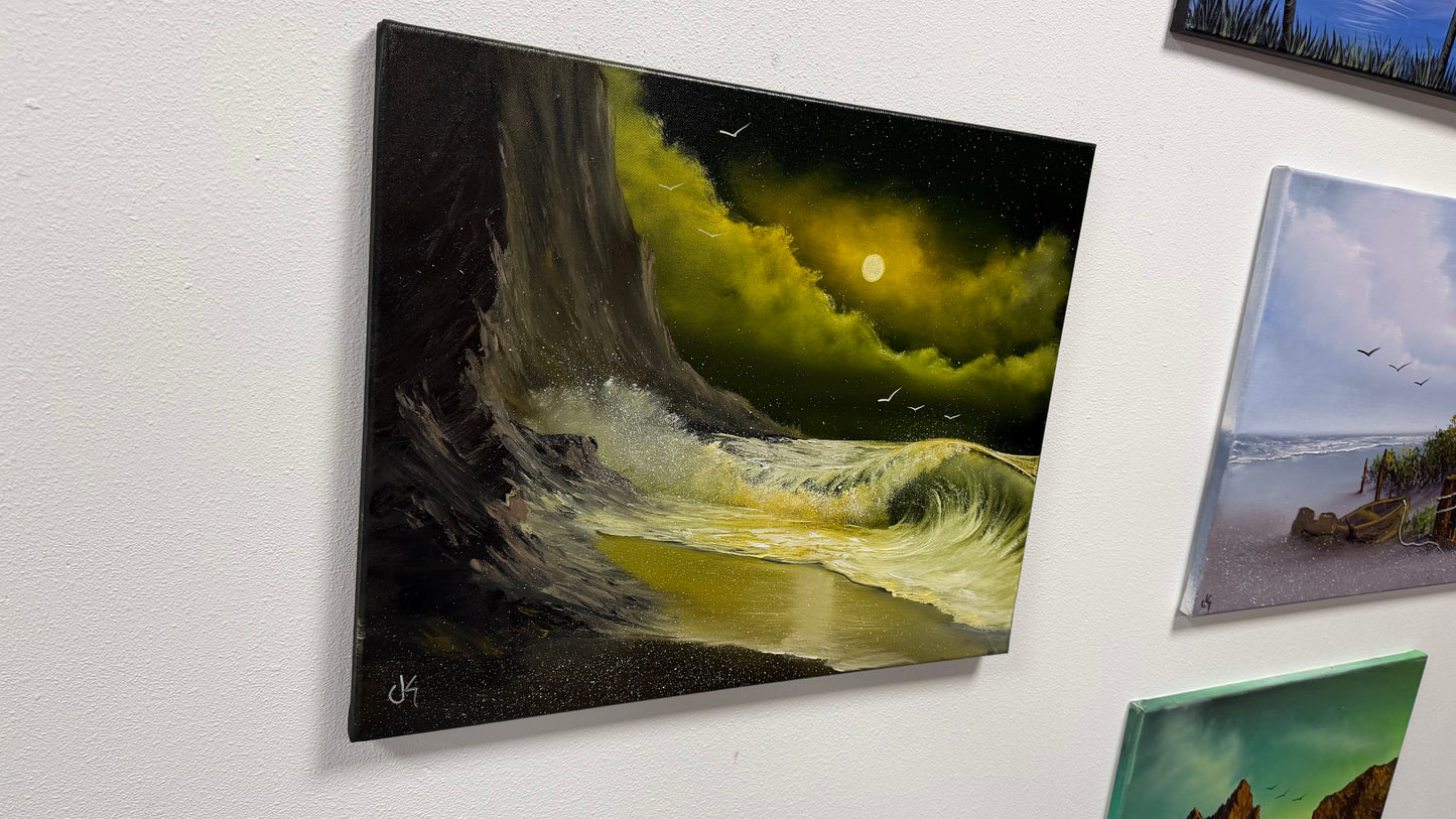Painting #2575 - 16x20" Canvas - Crashing Waves Seascape painted 8-30-26