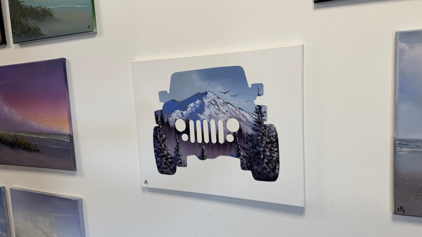 Painting #2544 - 16x20" Canvas - Jeep - Sunset Mountain Landscape painted 8-8-26