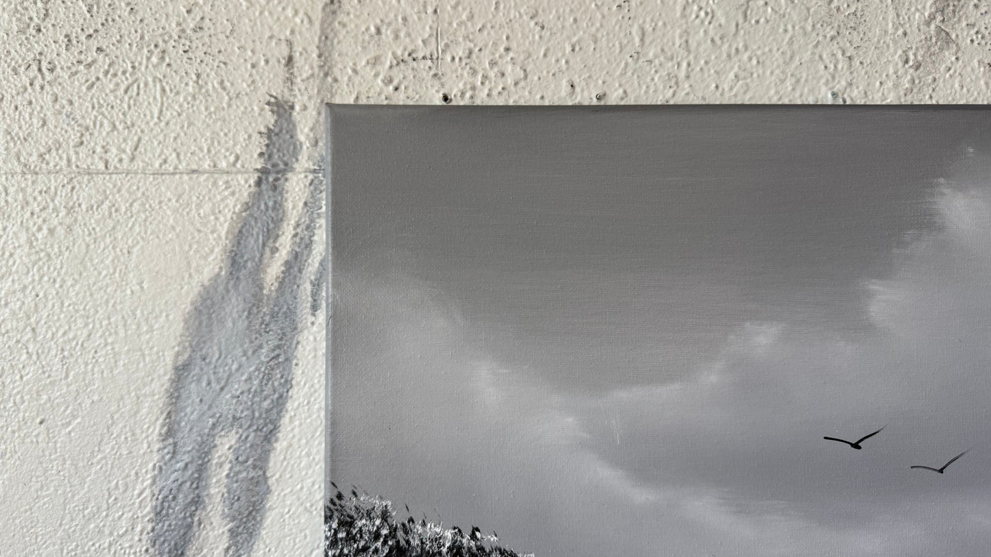 Painting #2450 - 16x20" Canvas - East Coast Black and White Seascape painted 5-21-26