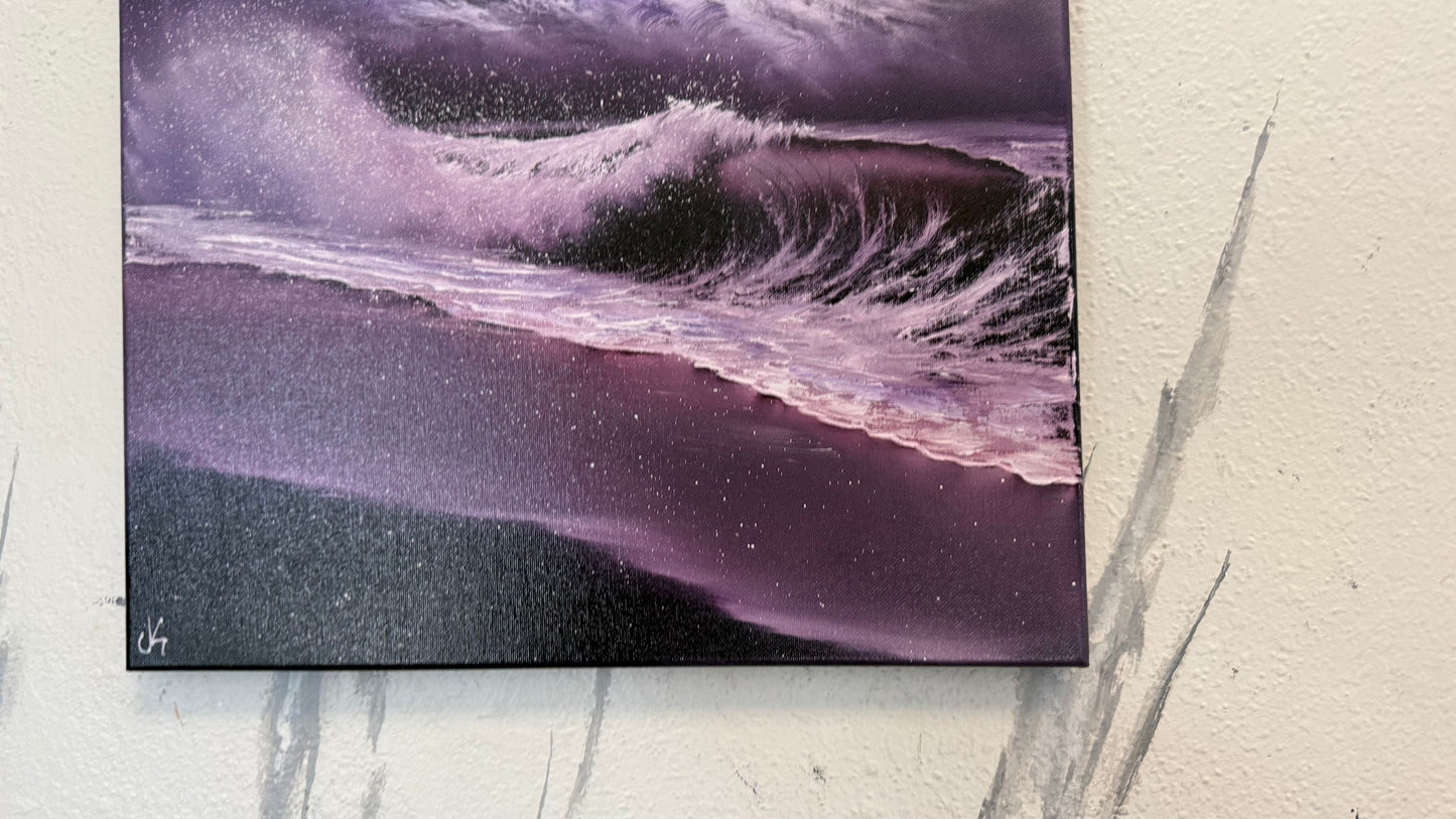 Painting #2256 - 16x20" Canvas - Aurora Mountain Seascape painted 1-25-26