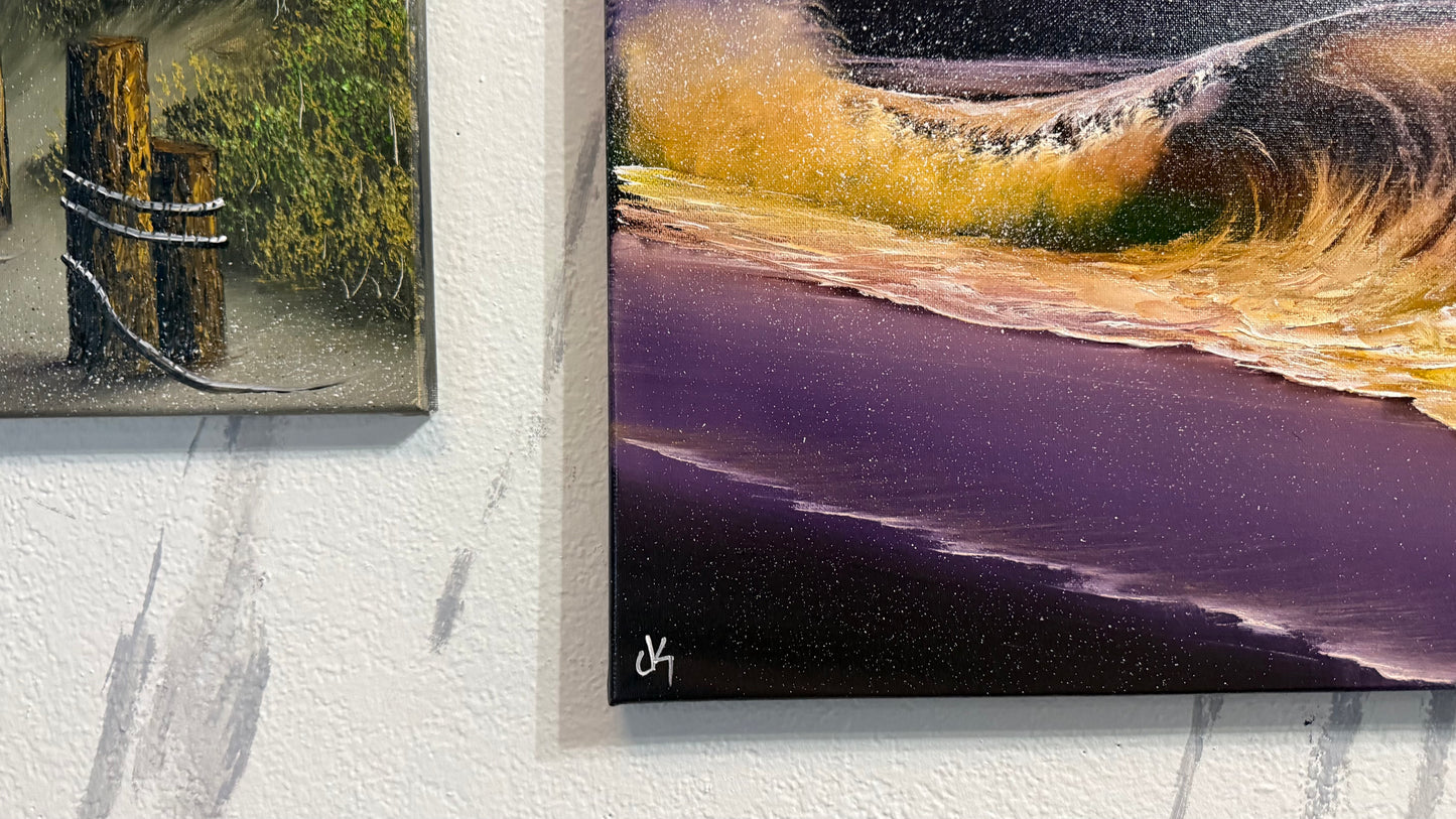 Painting #2445 - 16x20" Canvas - Golden Seascape painted 5-18-26