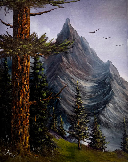 Painting #2583 - 16x20" Canvas - Mountain Forest Landscape by Josh and Dani painted 9-5-26