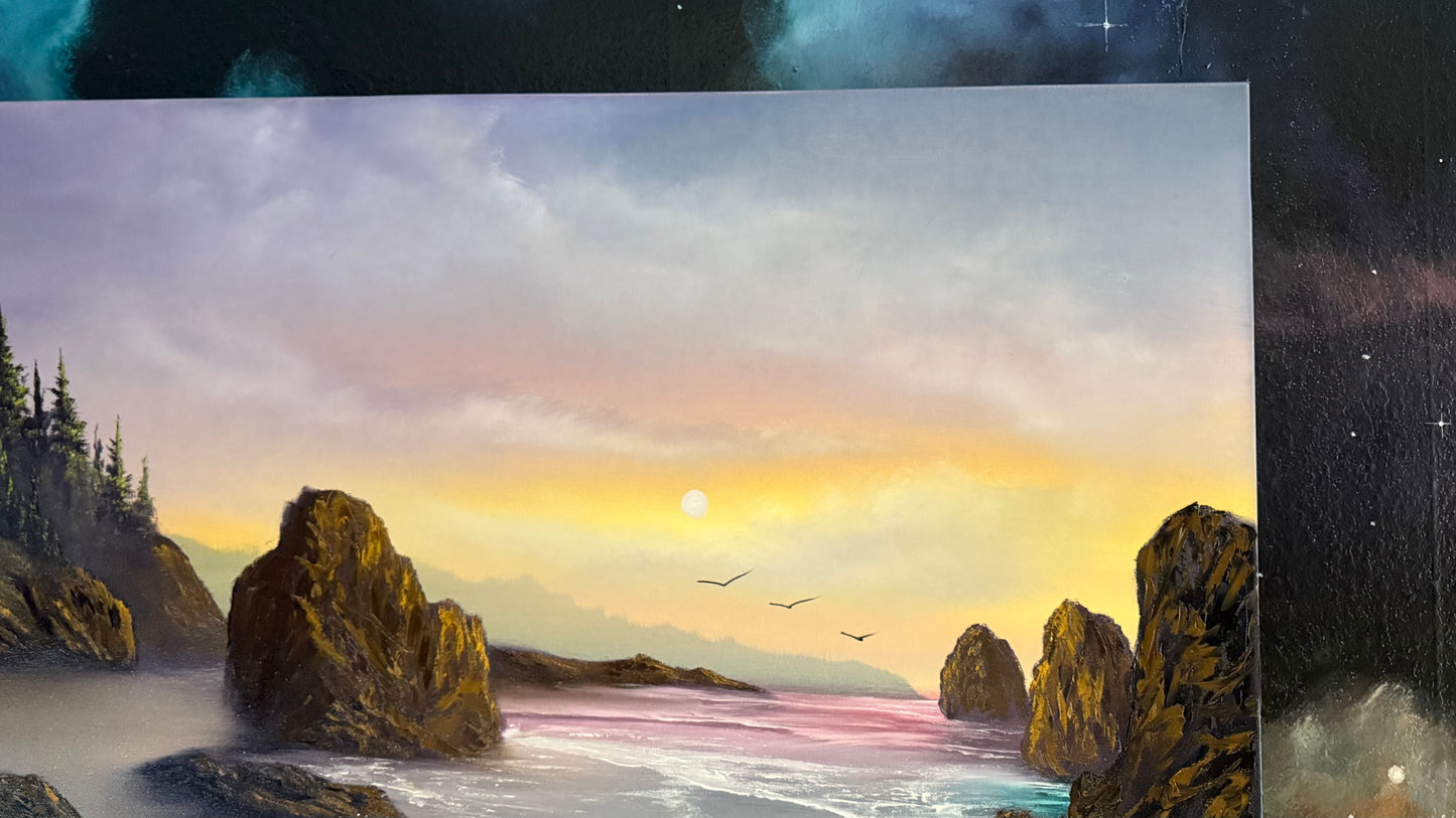 Painting #2268 - 36x36" Pro Series Canvas - Sunset Seascape painted 2-2-26