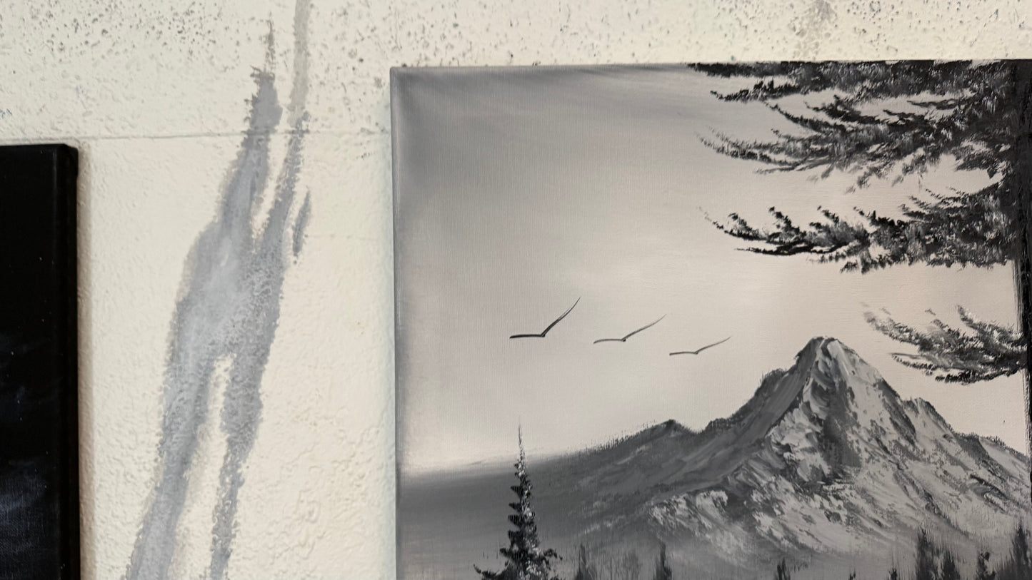 Painting #2316 - 18x24" Canvas - Black and White Winter Landscape painted 3-5-26