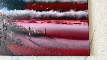 Painting #2457 - 16x20" Canvas - American Flag Seascape painted 5-25-26