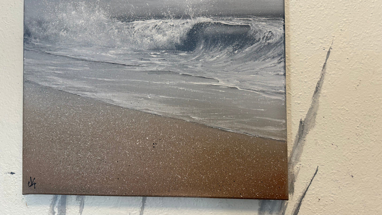 Painting #2330 - 16x20" Canvas - Crashing Waves Seascape painted 3-12-26