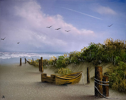 Painting #2428 - 16x20" Canvas - Row Boat Seascape painted 5-5-26