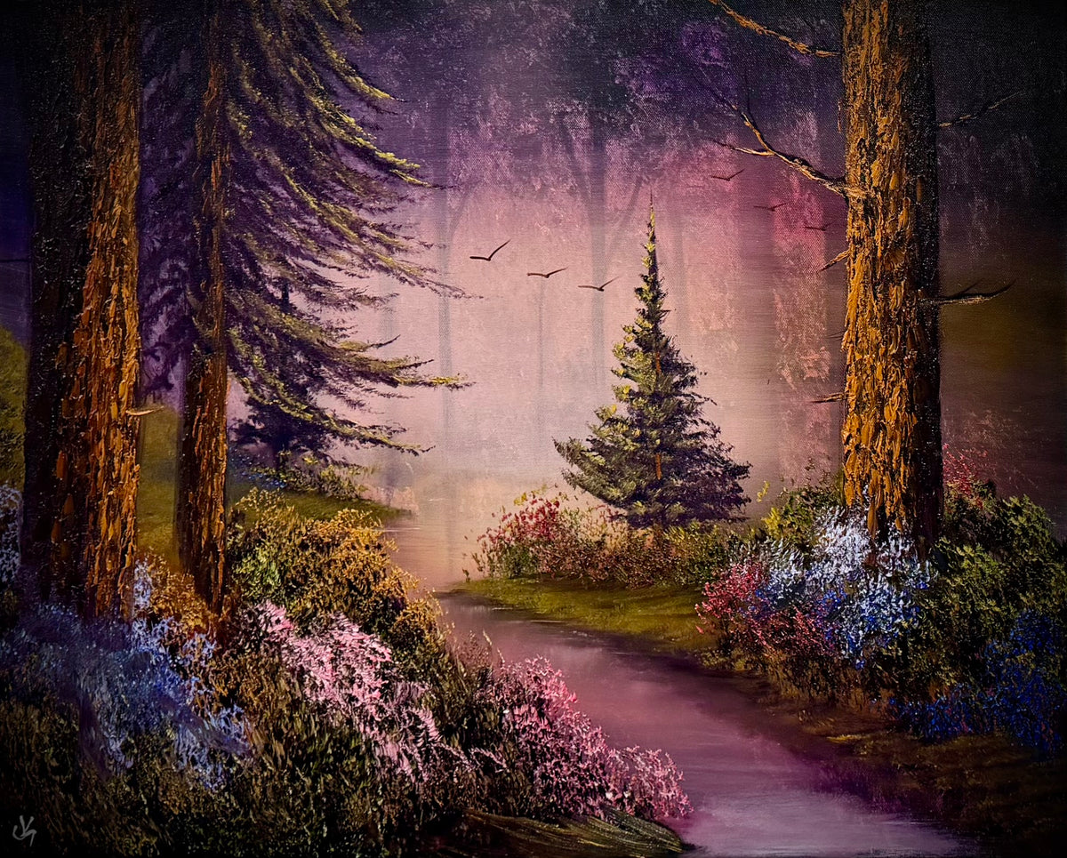 Painting #2654 - 22x28" Canvas - Sunset Forest Landscape painted 10-18-26