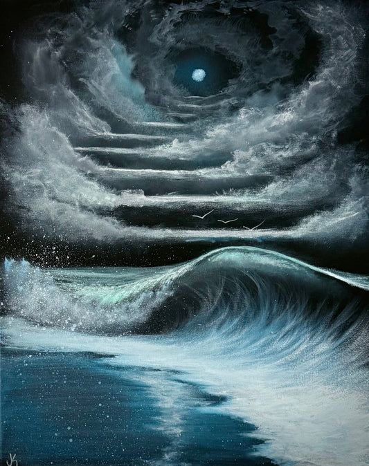 Painting #2391 - 16x20" Canvas - Stairway to Heaven Seascape painted 4-16-26