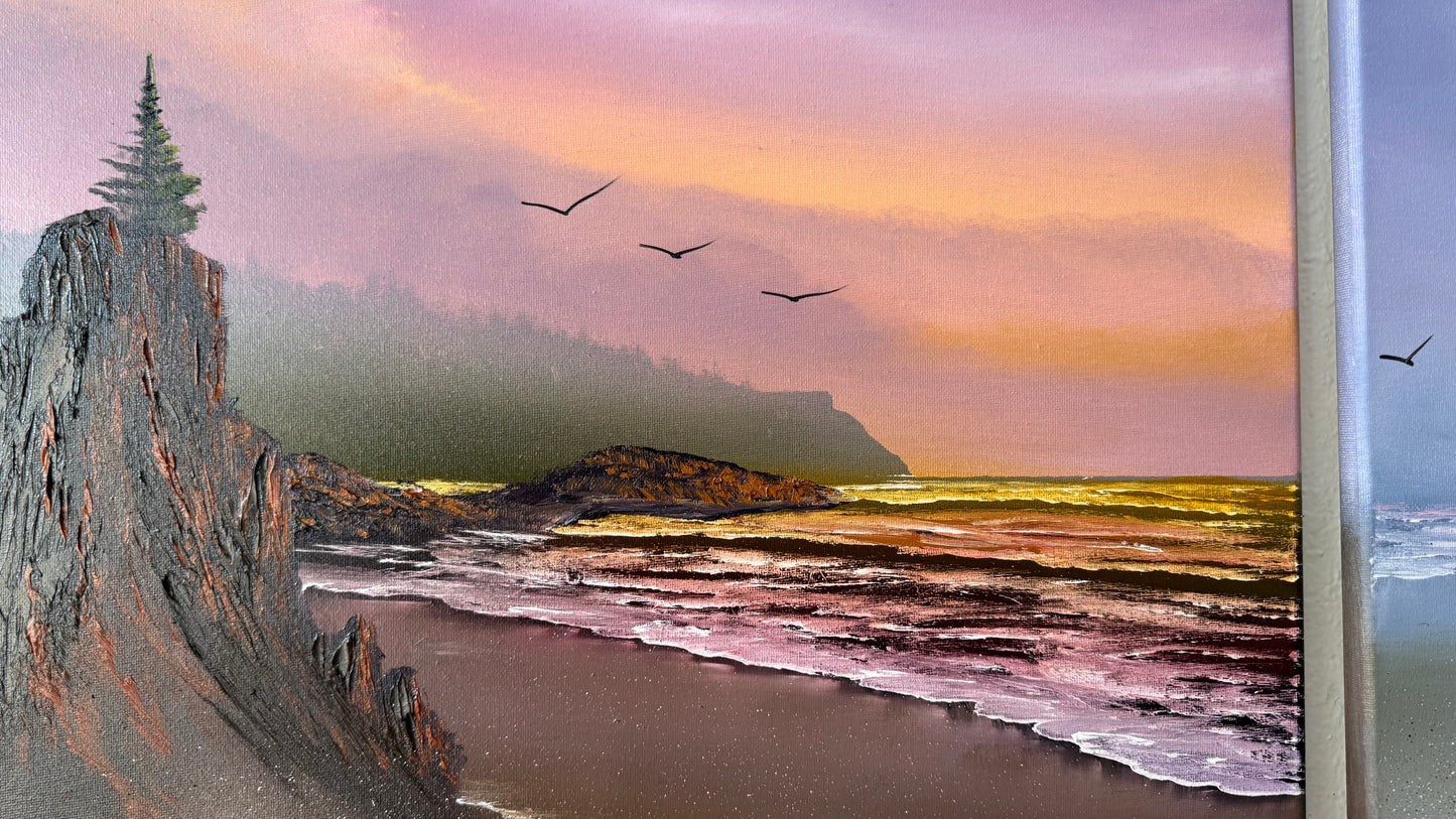 Painting #2460 - 18x24" Canvas - Sunset Oregon Coast painted 5-26-26
