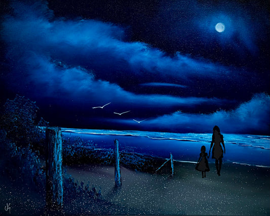 Painting #2529 - 16x20" Canvas - Night Seascape painted 7-26-26
