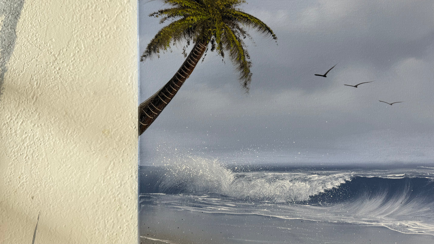 Painting #2117 - 18x24" Canvas - Palm Tree Seascape painted 10-25-25