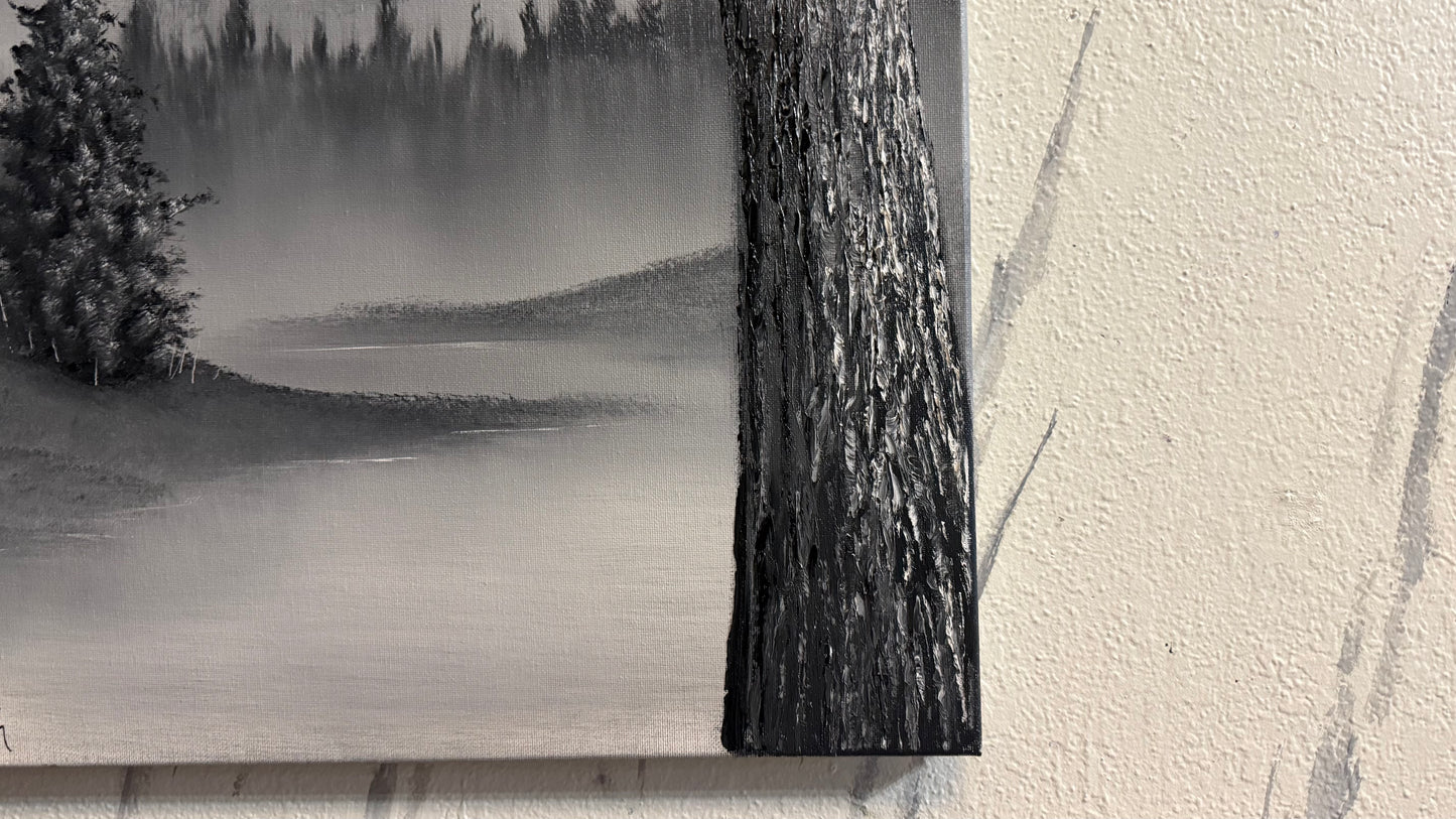 Painting #2316 - 18x24" Canvas - Black and White Winter Landscape painted 3-5-26