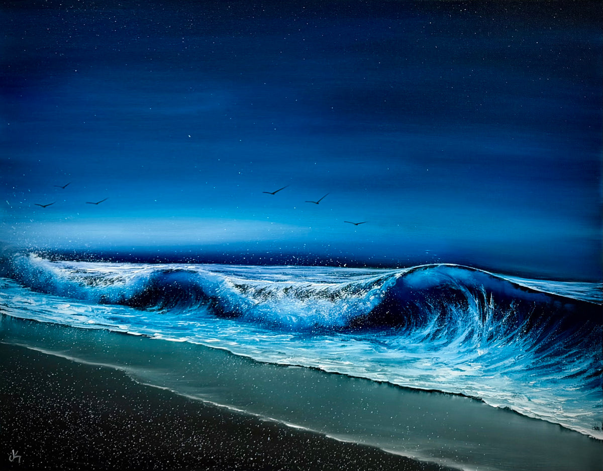 Painting #2612 - 22x28" Canvas - Dramatic Night Seascape painted 9-20-26