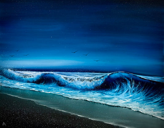 Painting #2612 - 22x28" Canvas - Dramatic Night Seascape painted 9-20-26