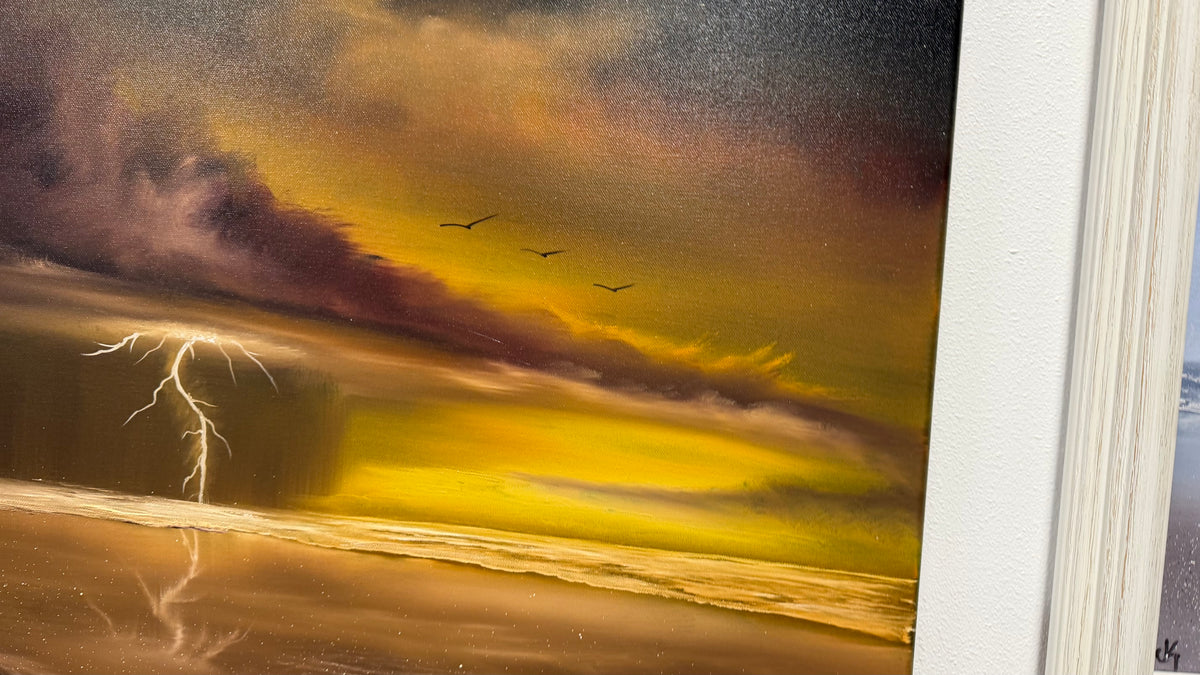 Painting #2597 - 22x28" Black Canvas - Dramatic Sunset Seascape painted 9-12-26
