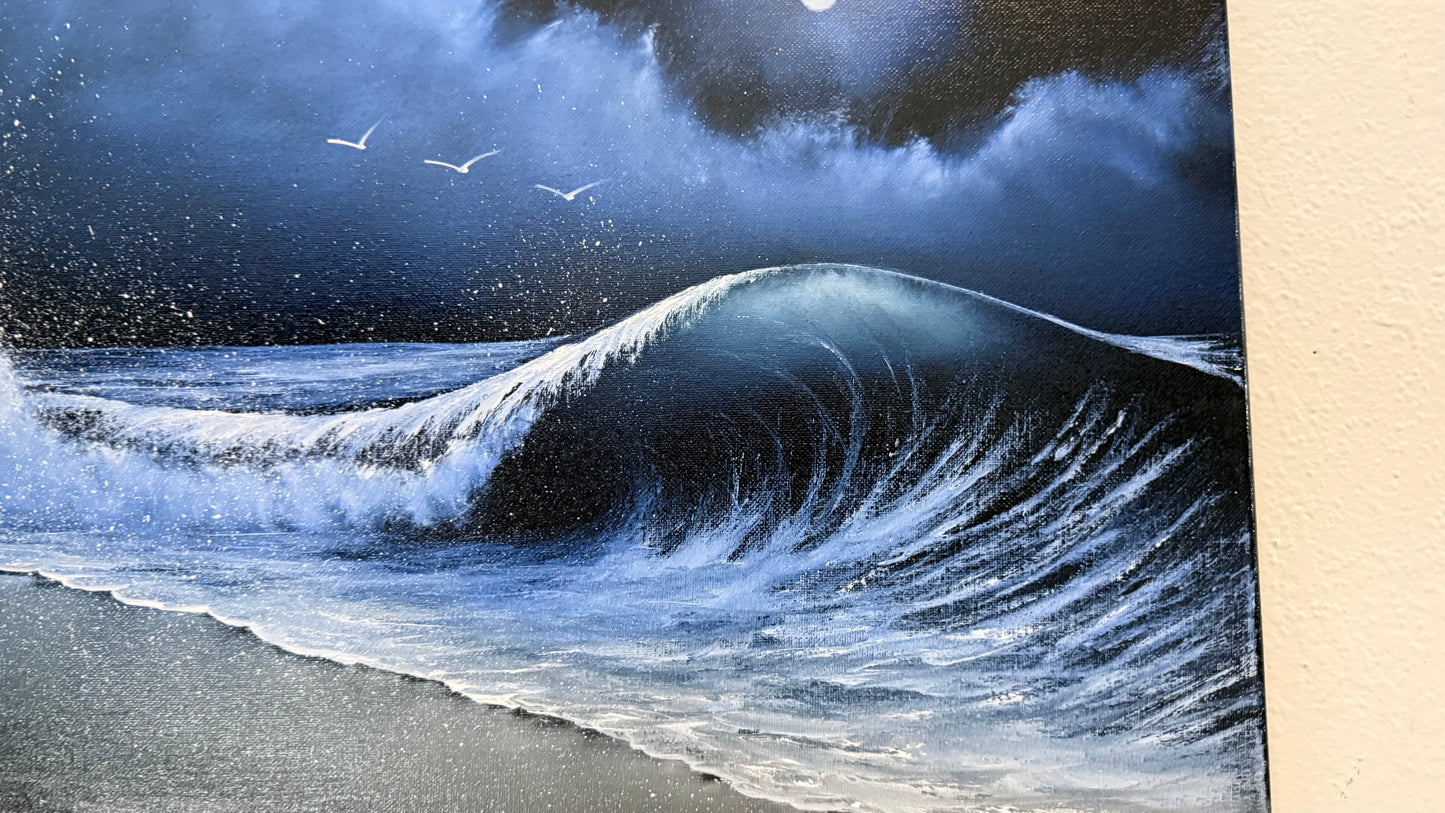 Painting #2351 - 16x20" Canvas - Crashing Wave Seascape painted 3-23-26