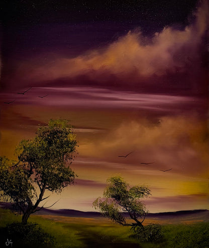 Painting #2642 - 20x24" Canvas - Sunset Landscape painted 10-9-26