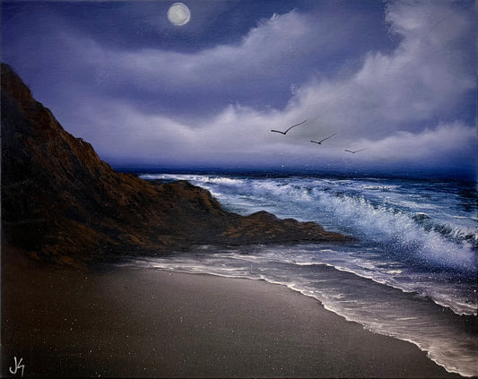 Painting #2208 - 16x20" Canvas - Night Seascape painted 12-29-25