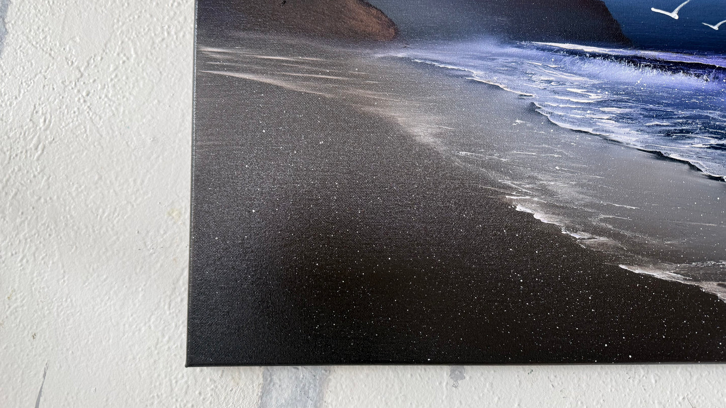 Painting #2094 - 16x20" Canvas - Night Oregon Coast Seascape painted 10-10-25