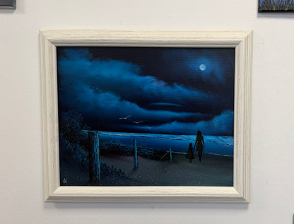 Painting #2529 - 16x20" Framed Canvas - Night Seascape painted 7-26-26