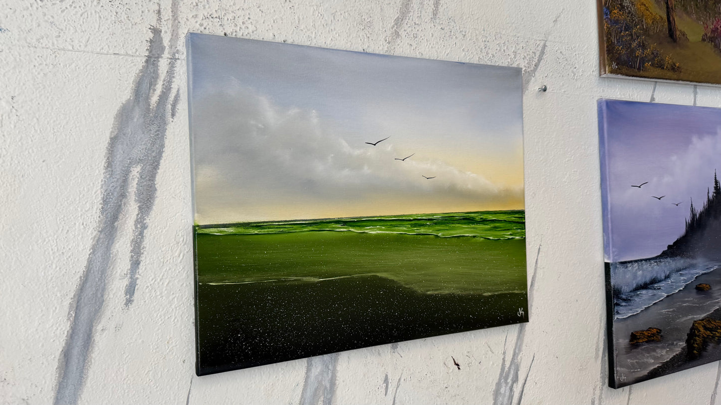 Painting #2472 - 16x20" Canvas - Sunrise Seascape painted 6-1-26