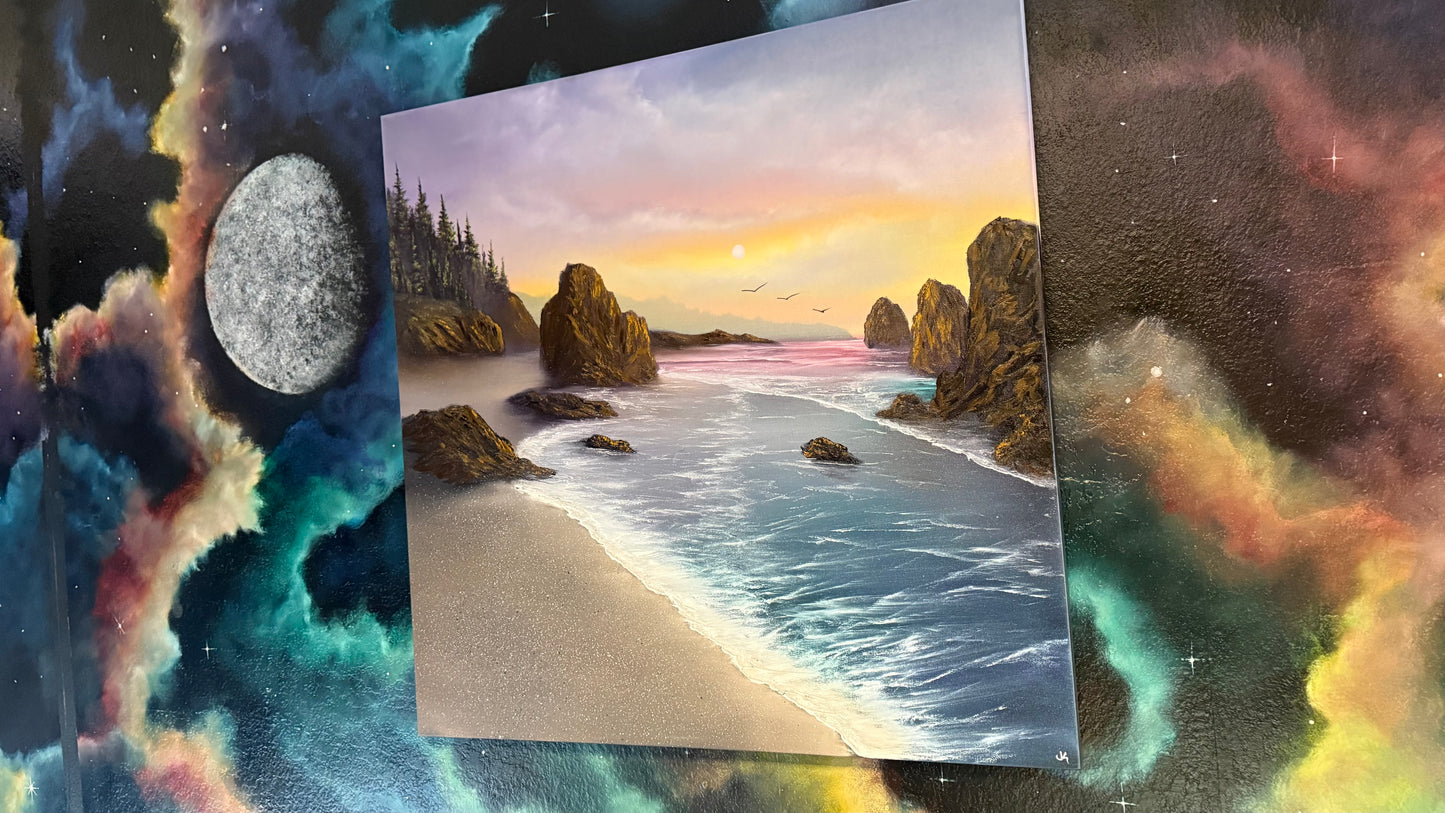 Painting #2268 - 36x36" Pro Series Canvas - Sunset Seascape painted 2-2-26