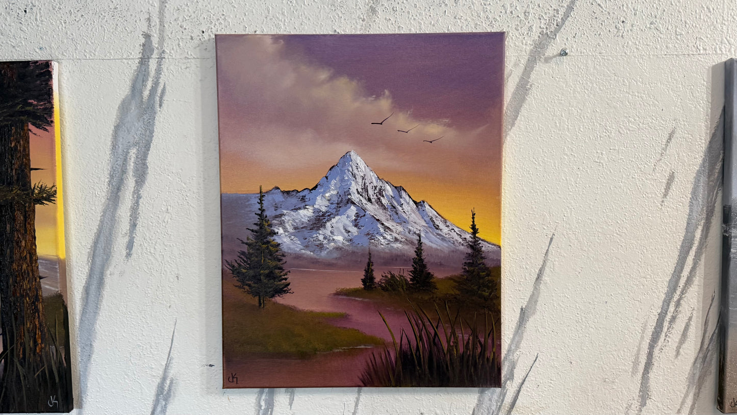 Painting #2388 - 16x20" Canvas - Sunset Mountain Landscape painted 4-14-26