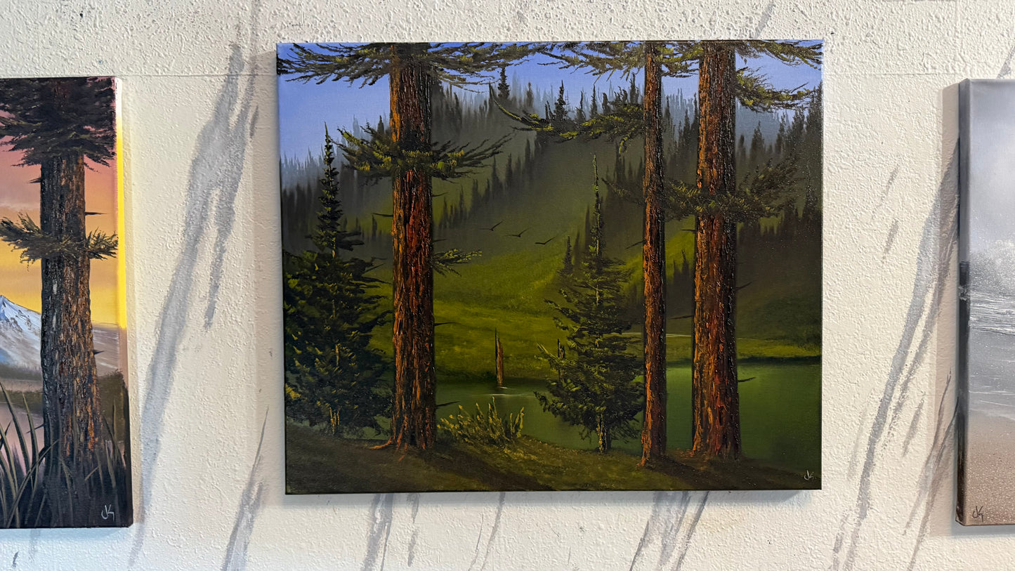 Painting #2406 - 20x24" Canvas - Pacific Northwest Forest Landscape painted 4-23-26
