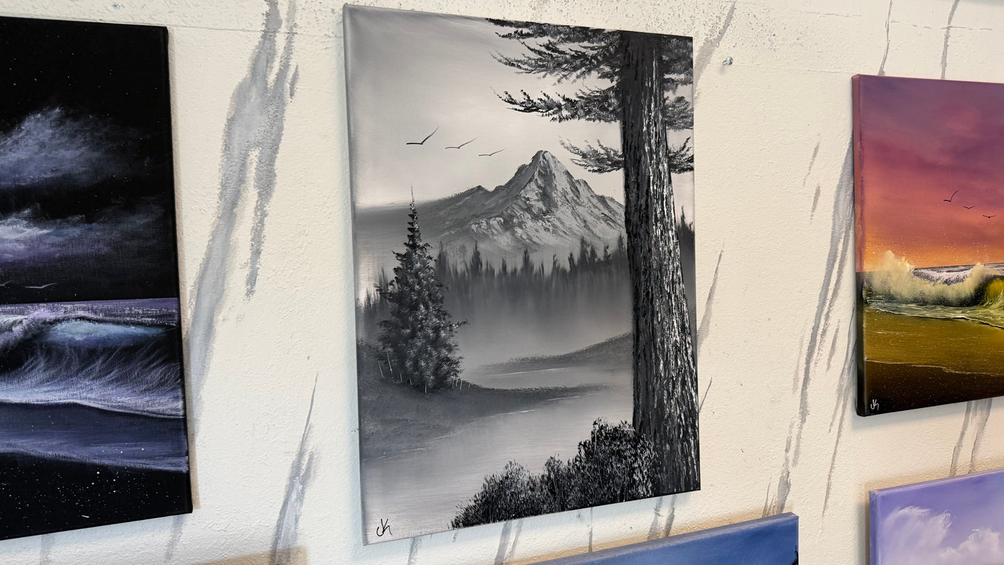 Painting #2316 - 18x24" Canvas - Black and White Winter Landscape painted 3-5-26