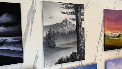 Painting #2316 - 18x24" Canvas - Black and White Winter Landscape painted 3-5-26