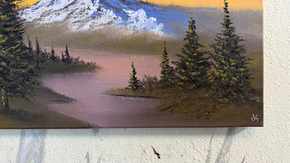 Painting #2389 - 16x20" Canvas - Sunset Mountain River Landscape painted 4-14-26