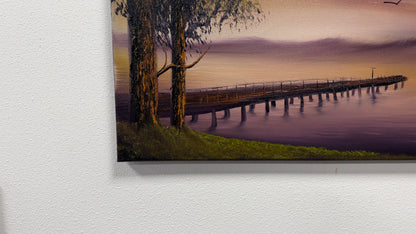 Painting #2657 - 18x24" Canvas - Sunset Lake Dock Landscape painted 10-19-26