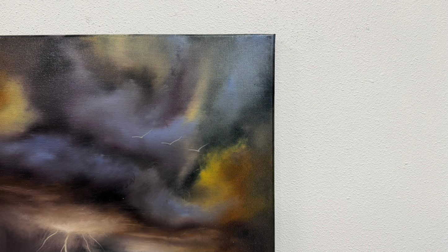 Painting #2590 - 16x20" Canvas - Lightning Thunderstorm Seascape painted 9-9-26
