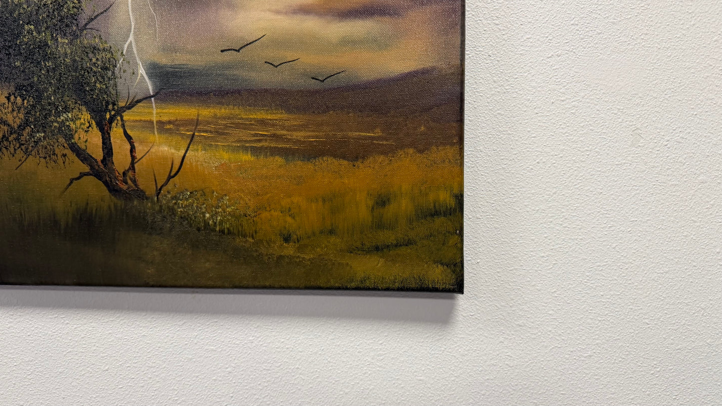 Painting #2589 - 16x20" Framed Canvas - Lightning Thunderstorm Landscape painted 9-7-26