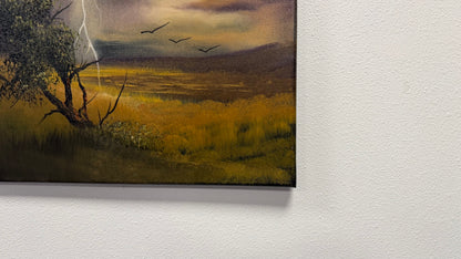 Painting #2589 - 16x20" Framed Canvas - Lightning Thunderstorm Landscape painted 9-7-26