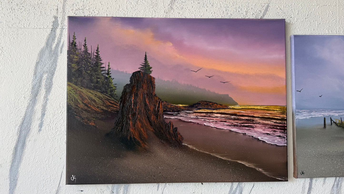Painting #2460 - 18x24" Canvas - Sunset Oregon Coast painted 5-26-26