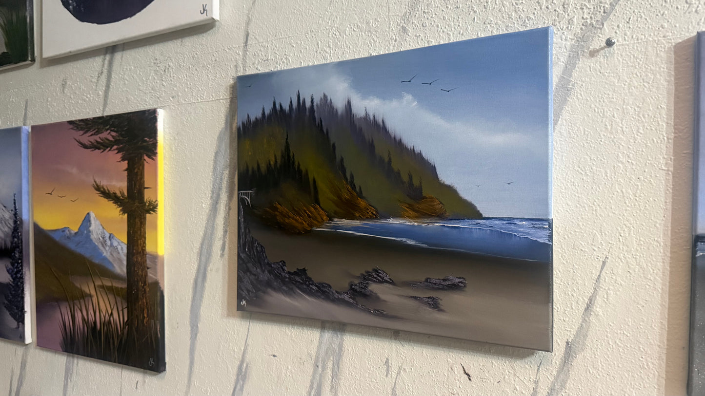 Painting #2422 - 16x20" Canvas - Pacific Northwest Seascape painted 5-1-26