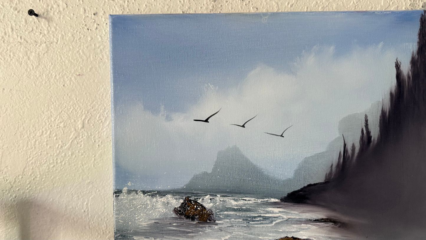 Painting #2062 - 16x20" Canvas - In The Mist - Oregon Coast Seascape painted 9-18-25