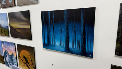 Painting #2647 - 18x24" Canvas - Blue Foggy Forest painted 10-12-26