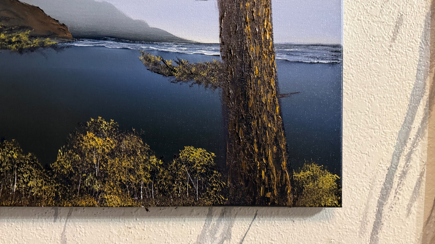 Painting #2323 - 18x24" Canvas - Oregon Coast Seascape With Ponderosa Pines painted 3-7-26