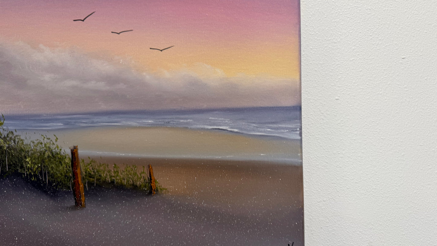 Painting #2576 - 16x20" Canvas - Sunset Seascape painted 8-31-26