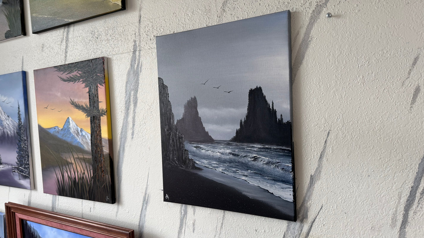Painting #2397 - 16x20" Canvas - Icelandic Coastal Seascape painted 4-18-26