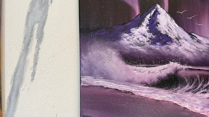 Painting #2256 - 16x20" Canvas - Aurora Mountain Seascape painted 1-25-26