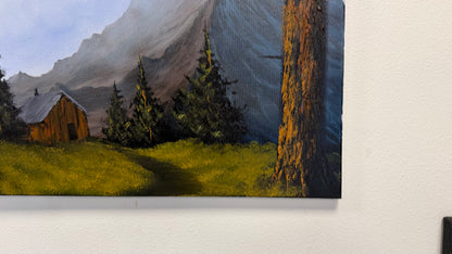 Painting #2652 - 18x24" Canvas - Mountain Cabin Landscape painted 10-17-26