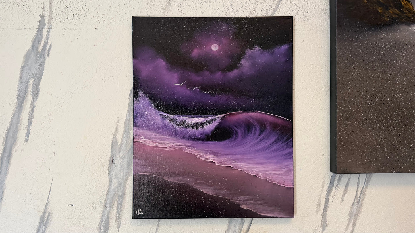 Painting #2492 - 16x20" Canvas - Purple Seascape painted 6-20-26