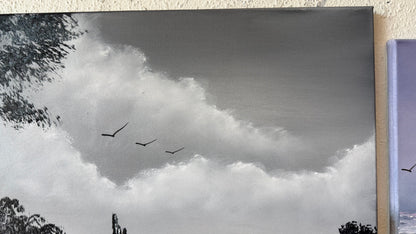 Painting #2456 - 18x24" Canvas - Black and White Meadow painted 5-24-26