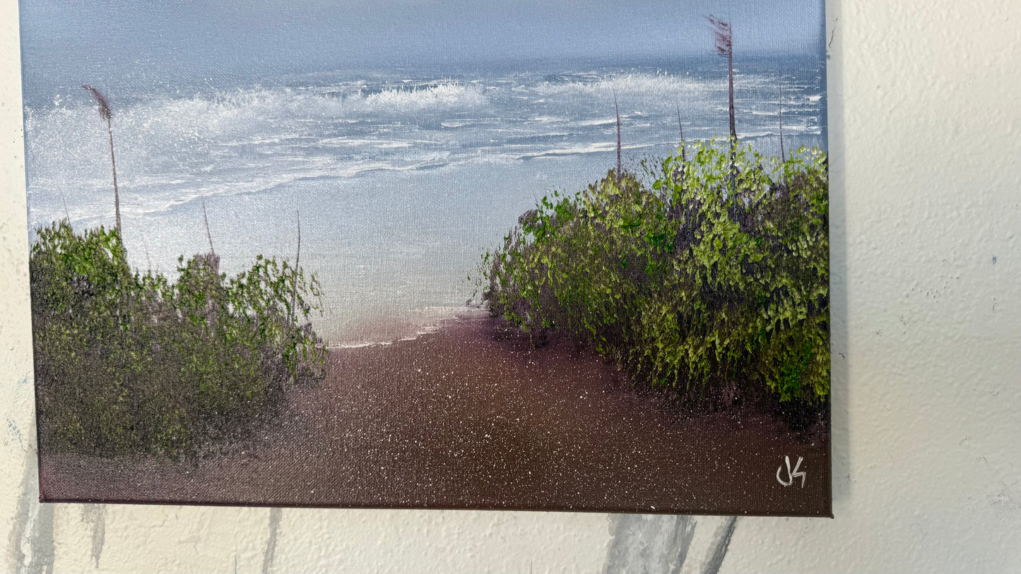 Painting #2104 - 16x20" Canvas - Cattails Seascape painted 10-15-25